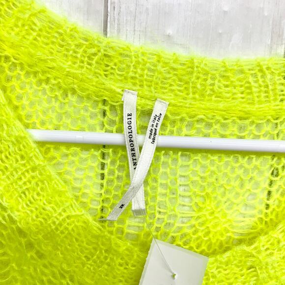 Anthropologie Sweater Women Size 2X The Posey Stitchy Distressed Wool Neon Boho - Picture 2 of 7